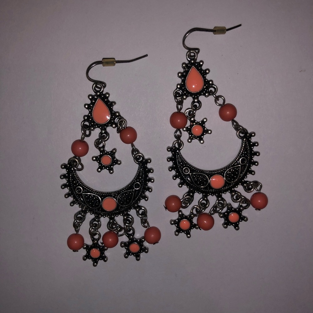 Jewelry: Peach Chandelier Earrings